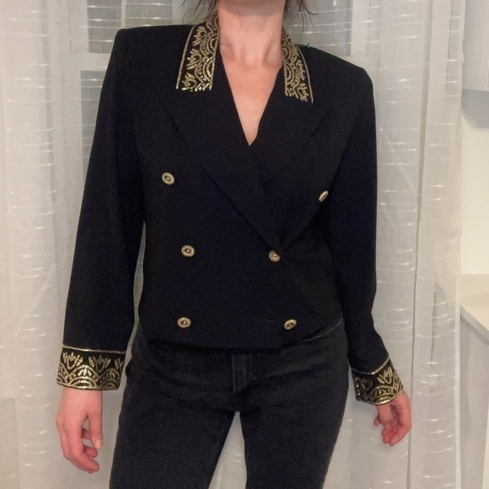 Vintage black & gold cropped double-breasted jacket, size 12